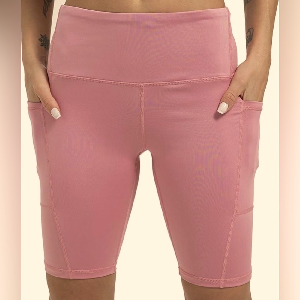High Waist Biker Yoga Workout Shorts with Pockets - Picture 2 of 13